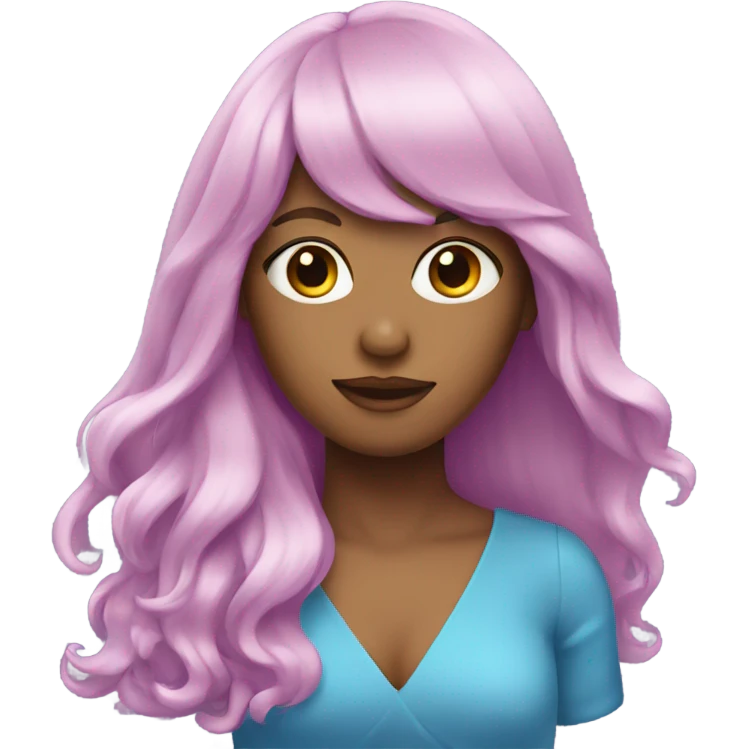 Pink long hair woman with bangs and blue dress  emoji