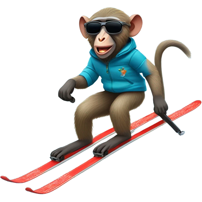 Baboon wearing sunglasses riding skis  emoji