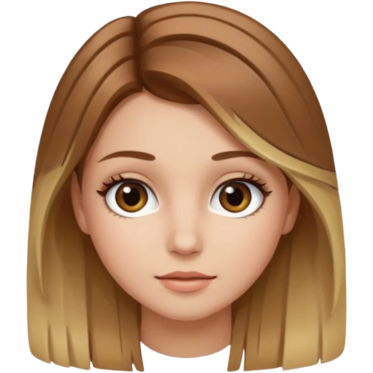 Gör en emoji som är en tjej och den ska ha långt hår hårfärgen ska vara brunt hår med blonda slingor hon ska ha fransar men dom ska se naturliga ut  emoji