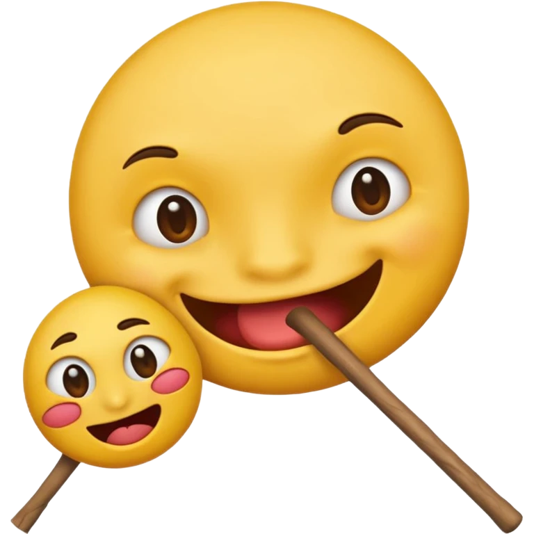 A round face emoji biting another emoji in the head with a stick  emoji