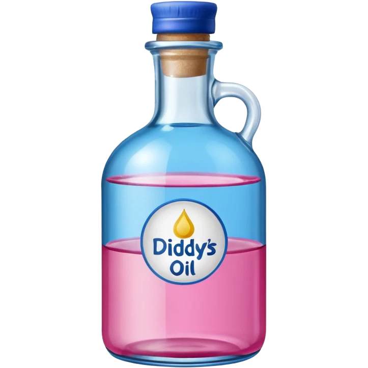 bottle of oil blue top pink outside with logo that says Diddys Oil emoji