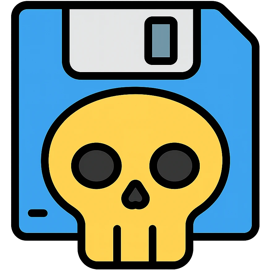 floppy disc shaped like a skull, color outline icon emoji