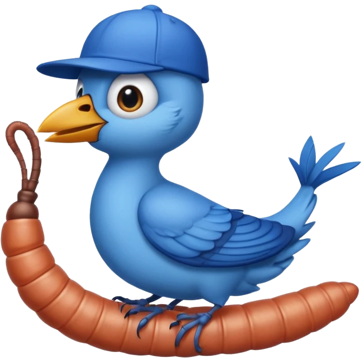 a bird jay wearing a lid, standing on a worm emoji