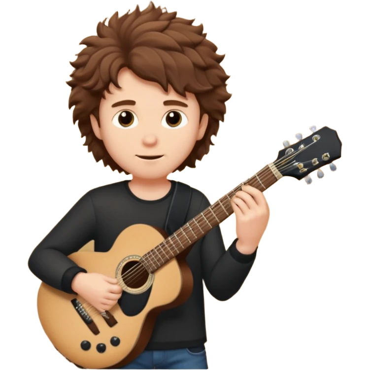 white Guy with brown fluffy hair playing a black guitar emoji