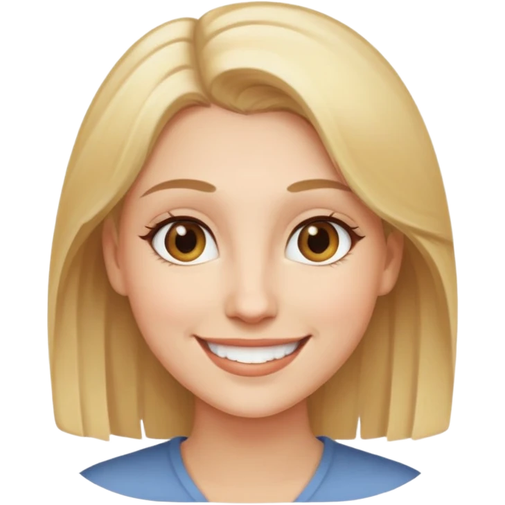 Woman with blonde hair and light brown eyes, smiling emoji