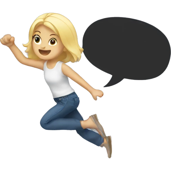 Blonde girl jumping with a speech bubble emoji