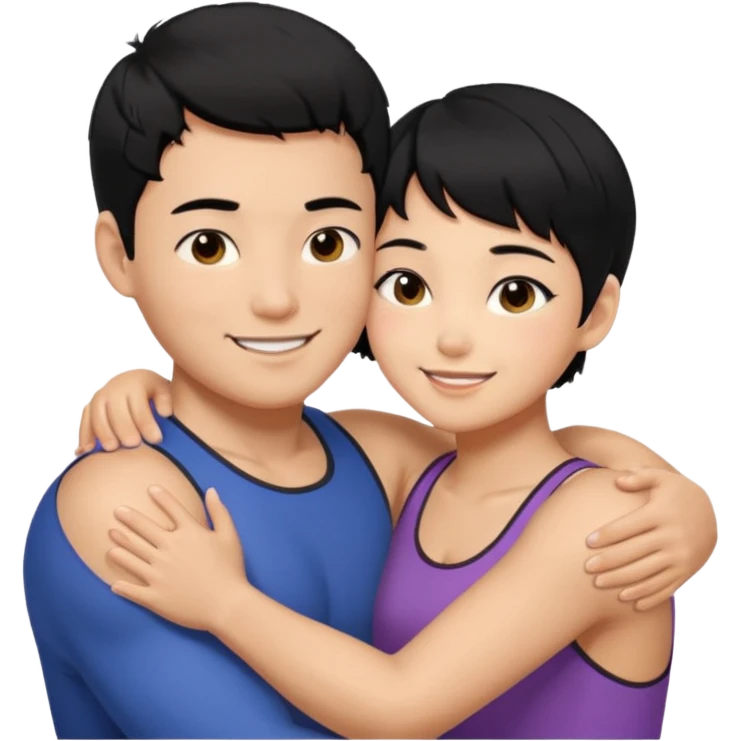 buff korean Man black hair hugging girl with black pixie cut  emoji