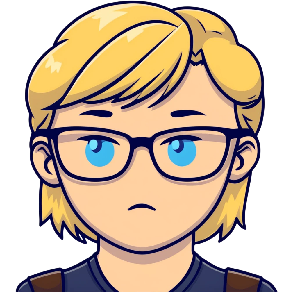 Blonde girl blue eyes wearing glasses frowning emoji