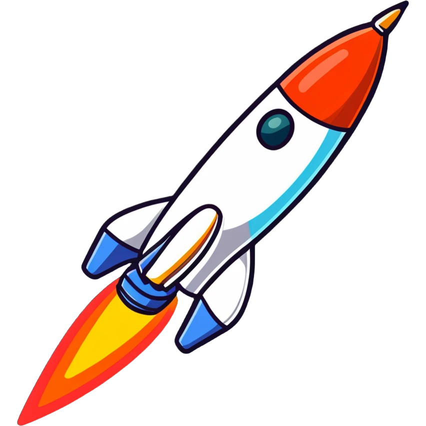 Space rocket, three-dimensional, in a cartoon style, on a white background, bright colors, with a perspective composition, high saturation, prominent details, floating effect, lively atmosphere emoji