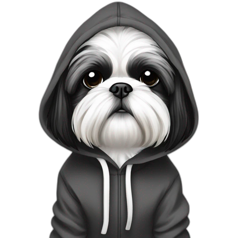 Black and white only colored Shih Tzu with hoodie￼ emoji