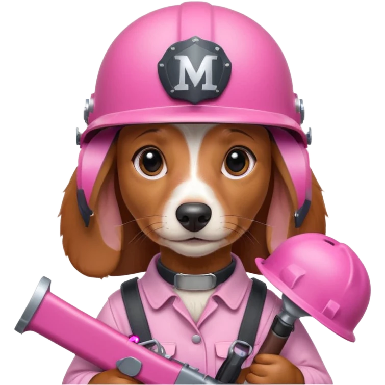 Dachshund dog (Girly one) holding pink m16 and helmet  emoji
