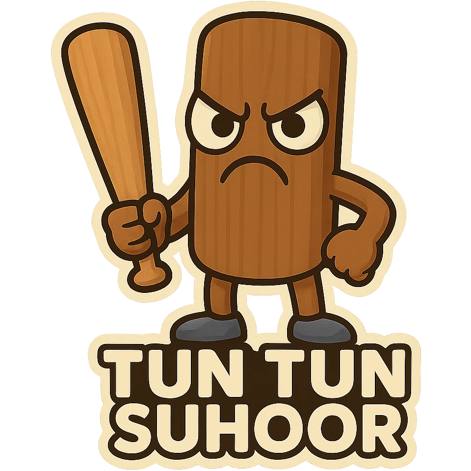 Make the chibi Tun Tun Suhoor wooden stick character look angry, with furrowed brows, glaring cartoon eyes, and a frown, in the chibi stickers style, with no background. emoji