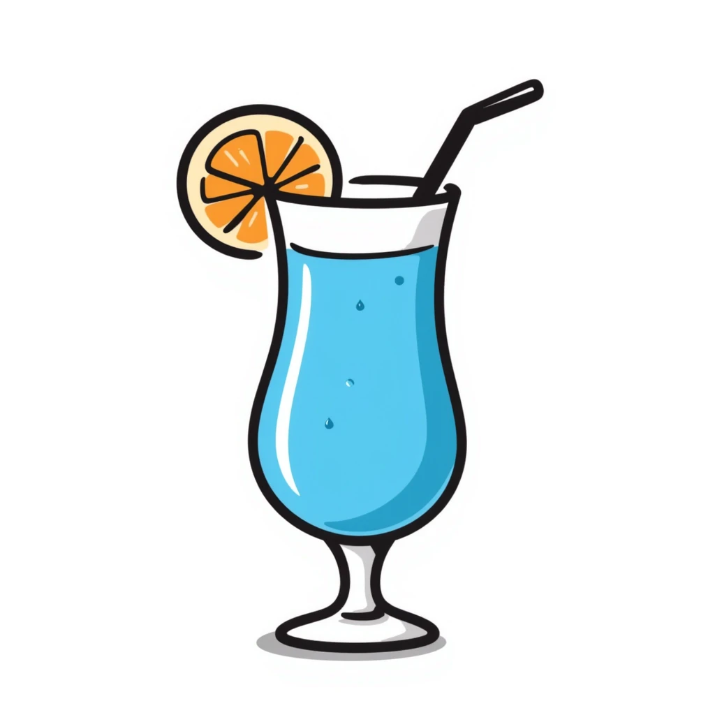 blue curaçao tropical cocktail in a hurricane glass, flat vector illustration emoji