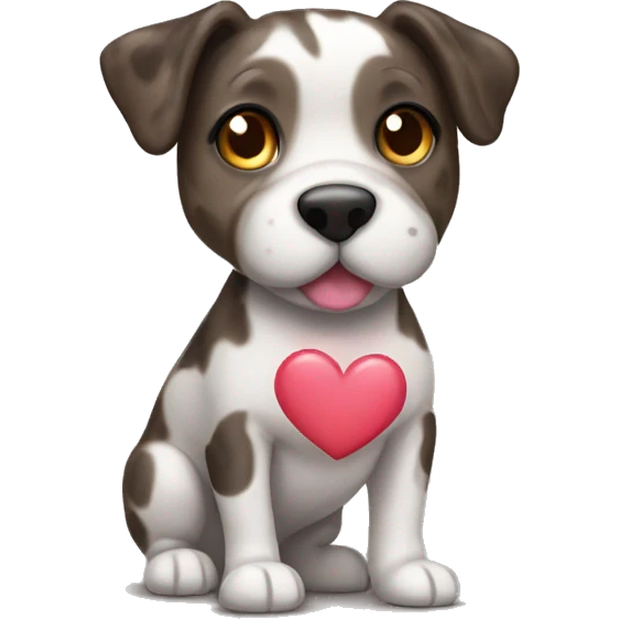 brindle dog with a heart emoji