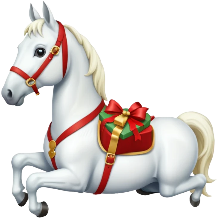 christmas new year's white horse with a red saddle with gift box on saddle emoji