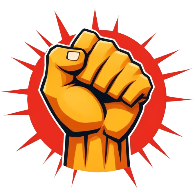 An emblem-style design symbolizing striking martial arts. The emblem features a powerful fist, representing strength and precision, surrounded by dynamic lines and motion, evoking speed and impact. Bold colors and sharp edges give the emblem an intense and energetic look emoji
