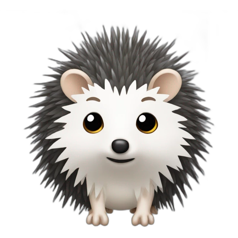 Hedgehog dark gray quills one black ear one white ear different colored ears full body emoji
