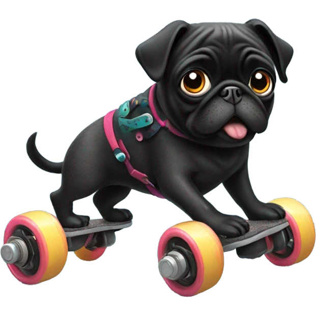 Black pug wearing skates emoji