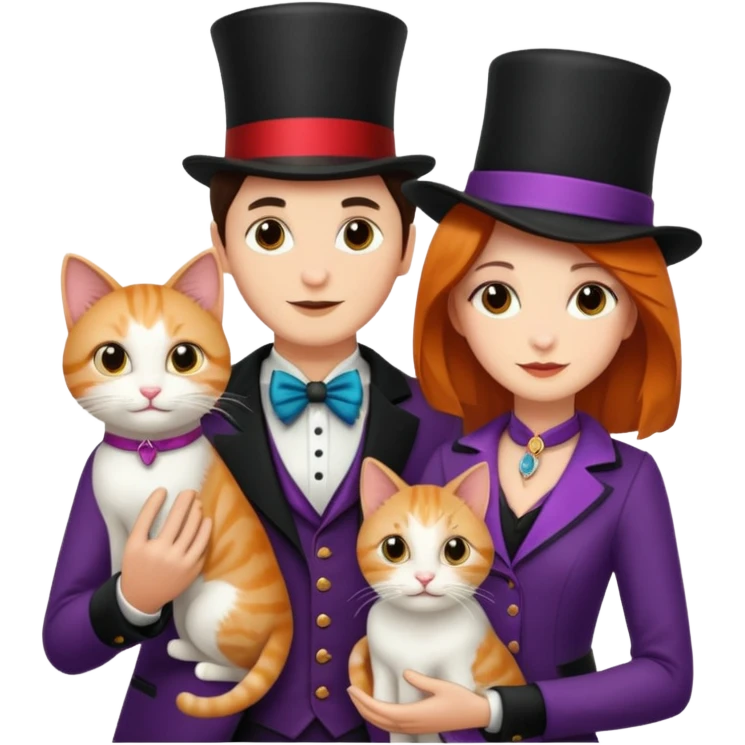 magician couple and their pet cat emoji