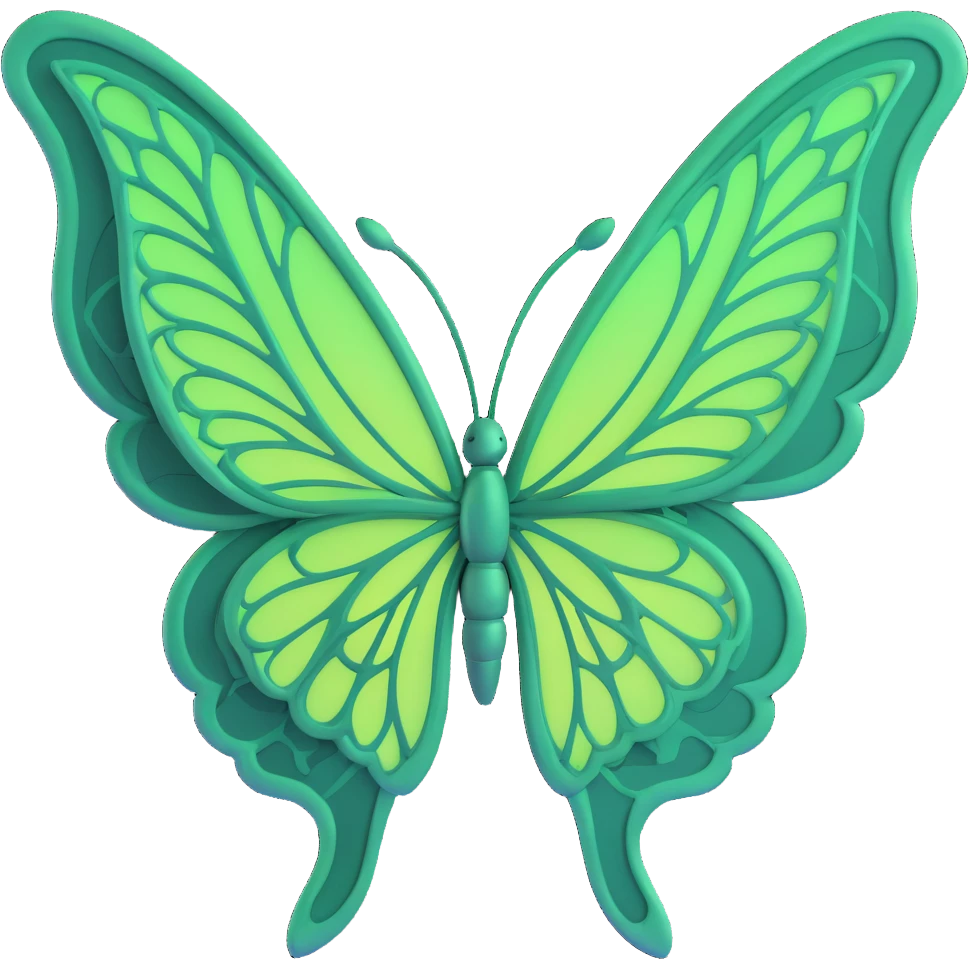 Add a glowing outline around the butterfly's wings, keeping the magical glowing #c0ff53 green, dreamy aura, intricate vein patterns, subtle layered textures, delicate fantasy-inspired ornamental accents, and transparent background in a 3D cartoon, digital fantasy art style. emoji