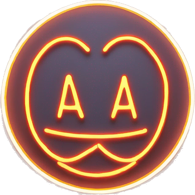 a round neon sign that glows orange, red and yellow and says “pro show” inside emoji