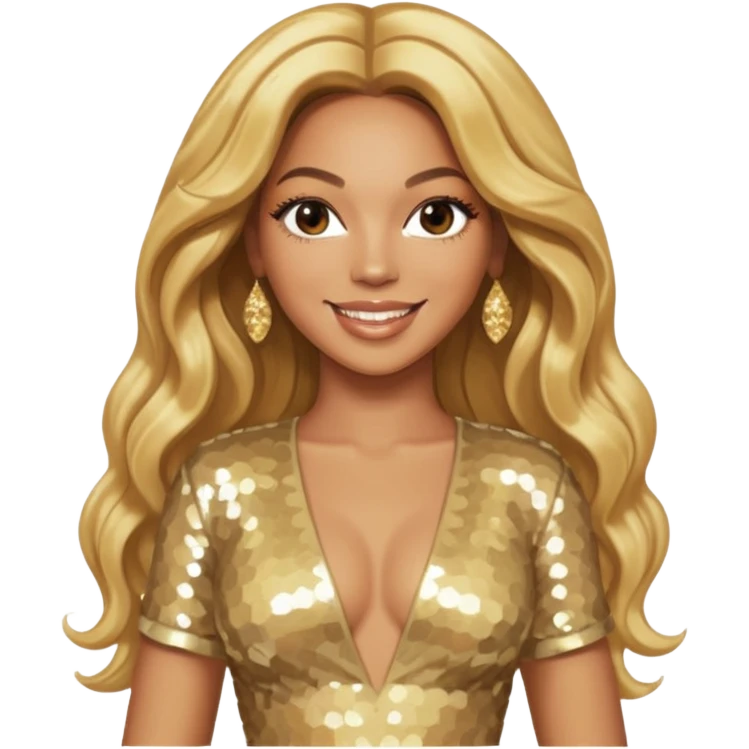 Beyonce from Destiny's Child with long golden blonde hair, cream sequin outfit emoji