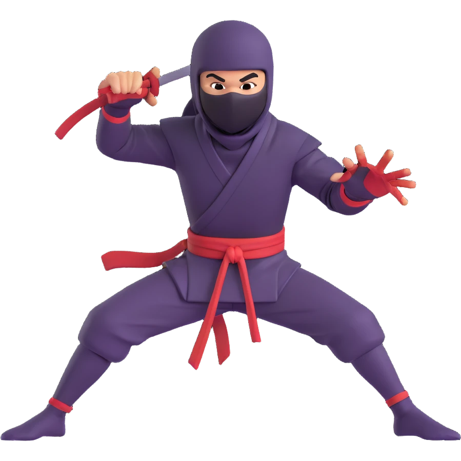happy ninja, dynamic pose, playful emoji