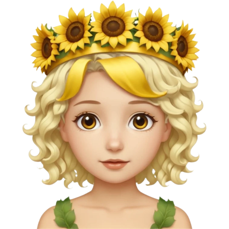 ["Fair skin female, short platinum-blonde curly hair, wearing a yellow sunflower crown."] emoji