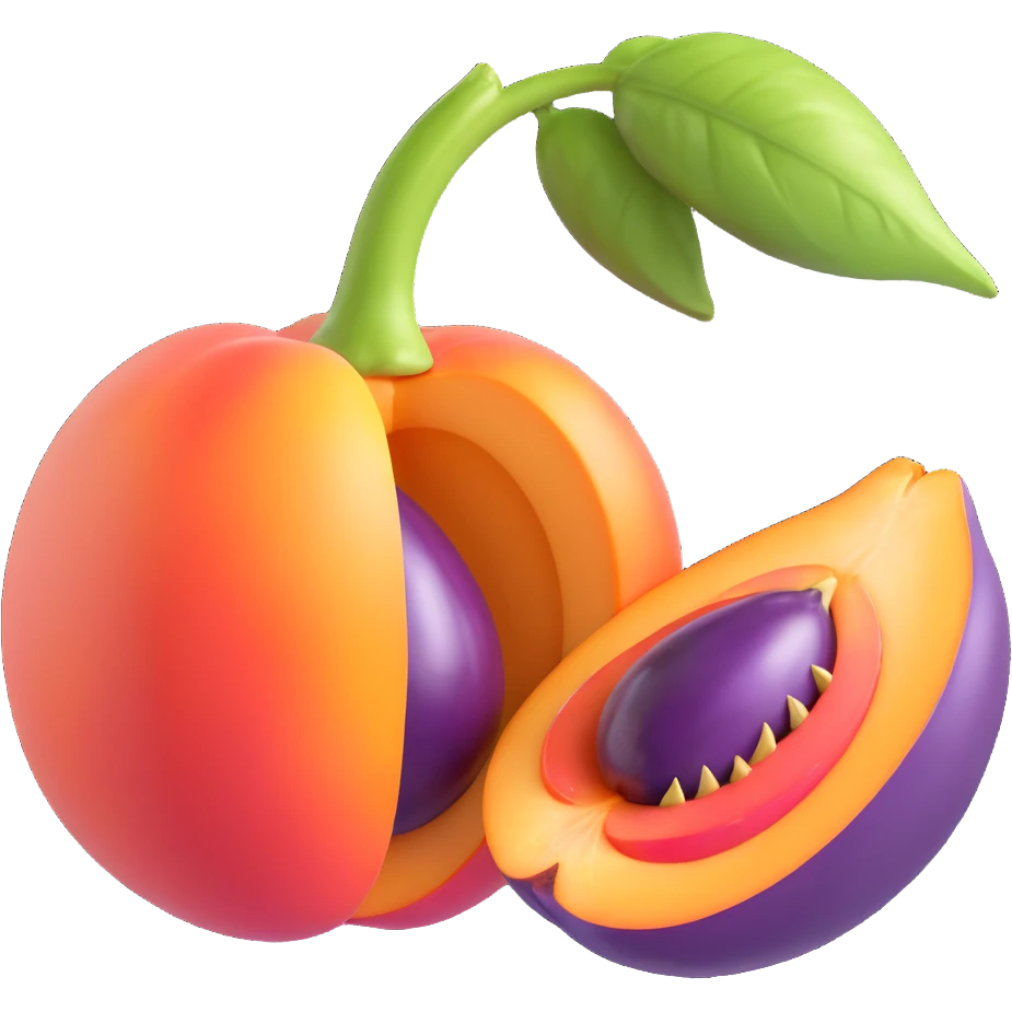 a peach split open with an eggplant inside, bold and colorful, no text emoji