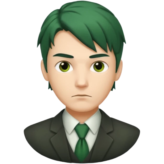 Man with Green Ponytail – dark-green tied hair, calm serious face. emoji