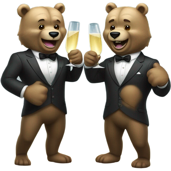 two muscle bears in a suit cheerings champagne emoji