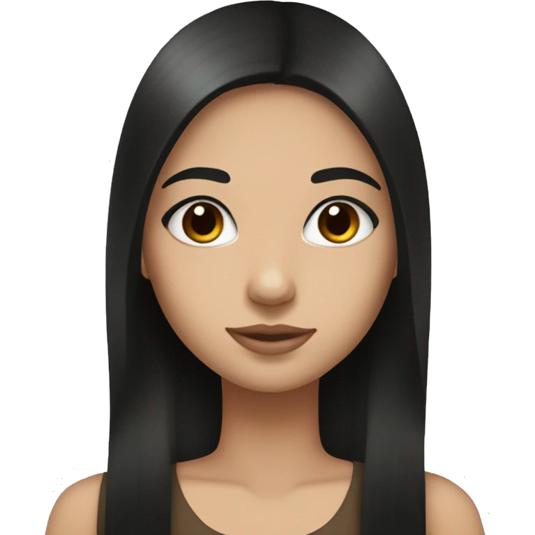 Girl with straight black long hair, brown eyes, white skin, and lashes emoji