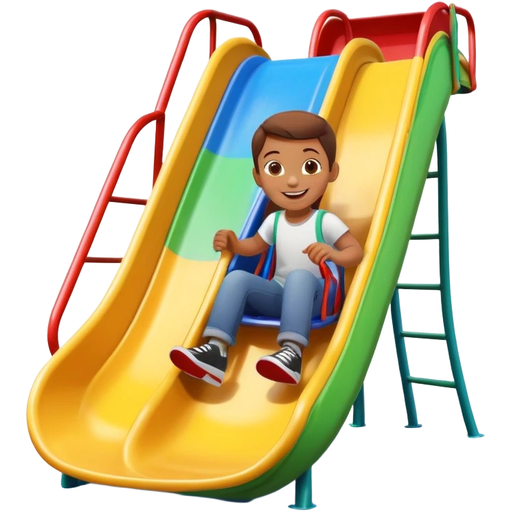 colorful playground slide with a smiling child, fun and friendly emoji