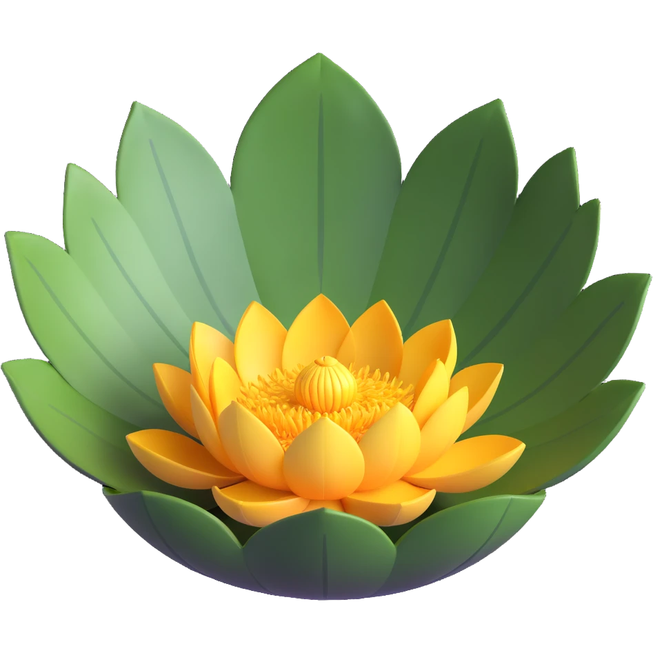 Detailed lotus flower with realistic lotus leaf - circular with characteristic notch, bowl-shaped with upturned edges and radial veining pattern emoji