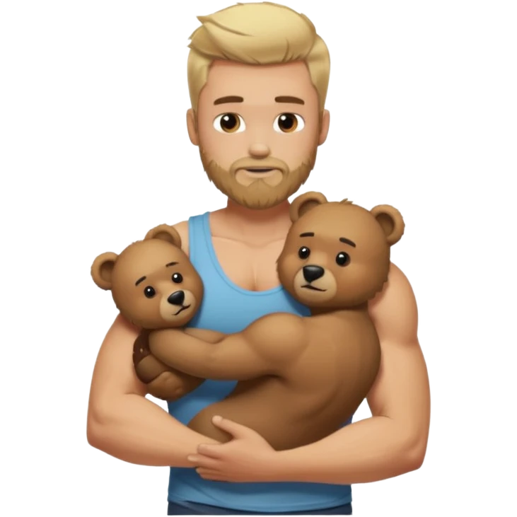 Blonde guy with ￼ faded size and long on top hair with a beard in a tank top muscular hugging a bear emoji