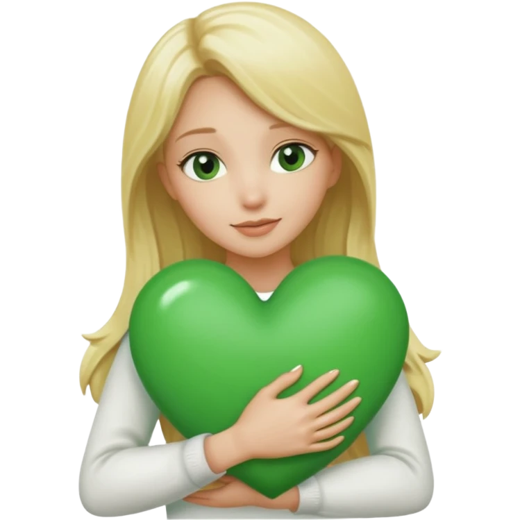 A hug emoji of a blonde women that hugs a green hearth emoji