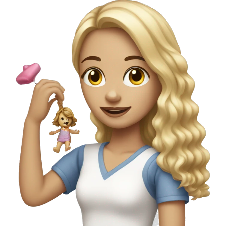 white girl playing with doll emoji