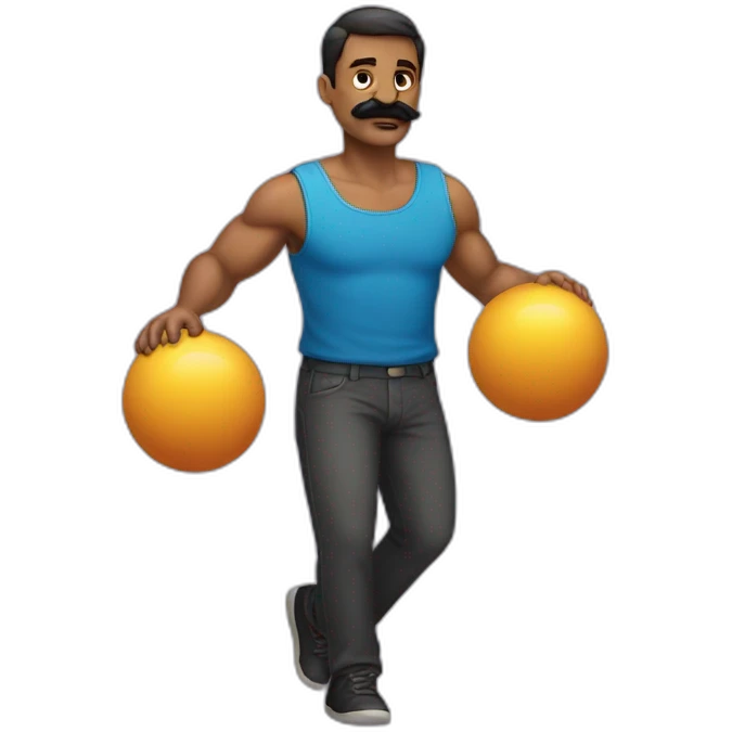 Man with mustache strenuously carrying heavy balls emoji