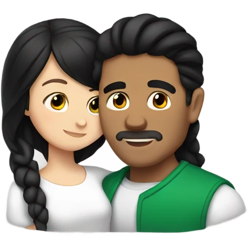 Mexican man hugging white girl with black hair emoji