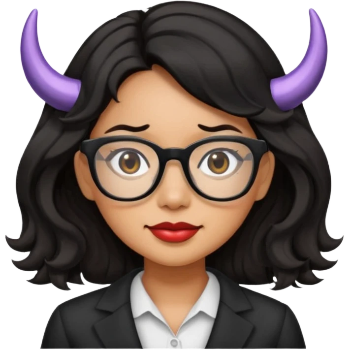 filipino woman with medium wavy hair and black square glasses with horns emoji