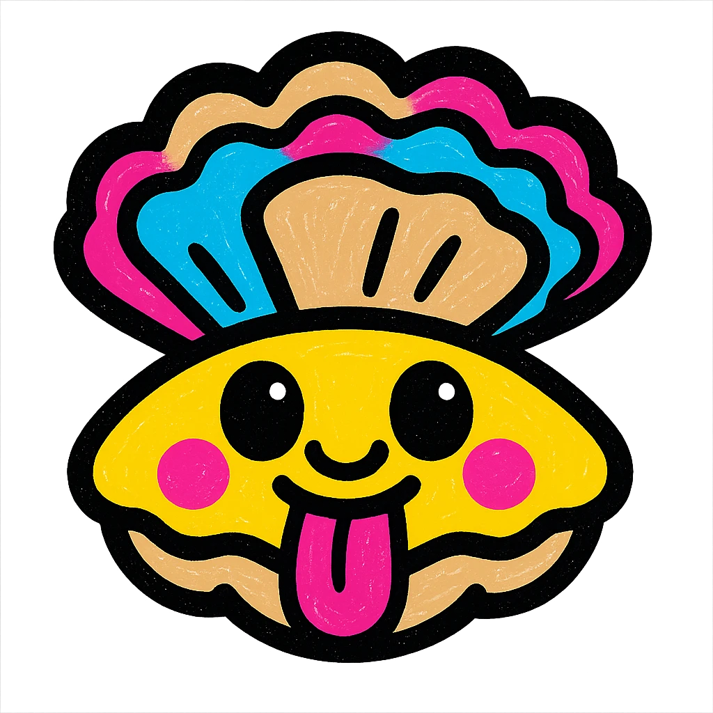 Cute oyster with a tongue sticking out expression in pop colors style, transparent background emoji