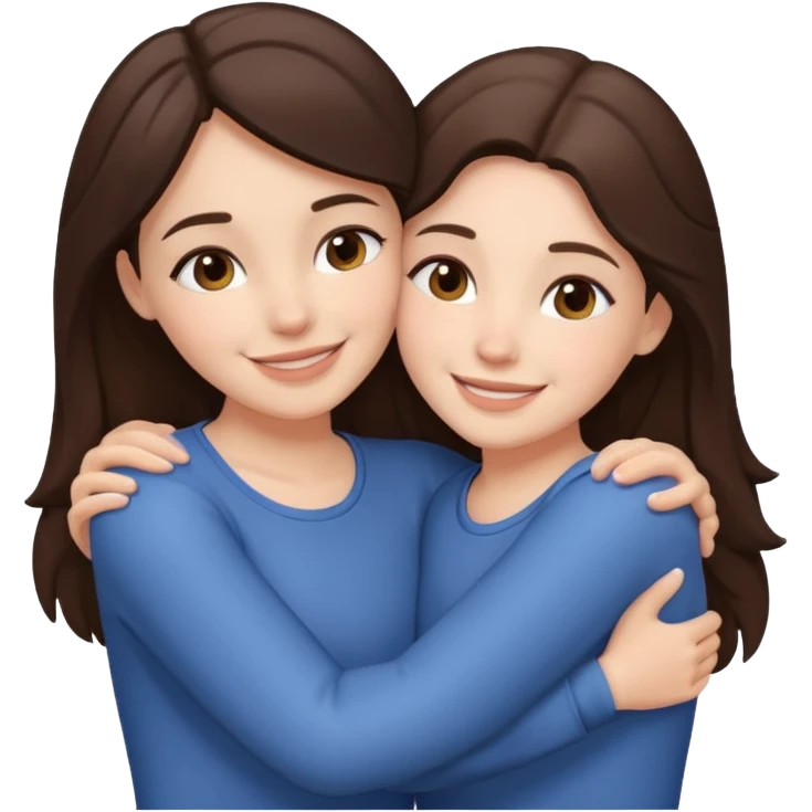 A brunette sister and a brunette sister together hugging emoji