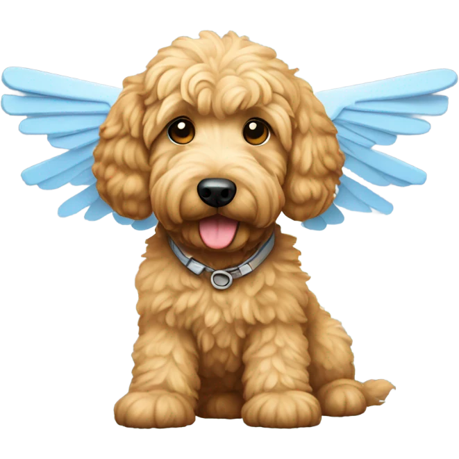 Golden doodle with airplane wings emoji