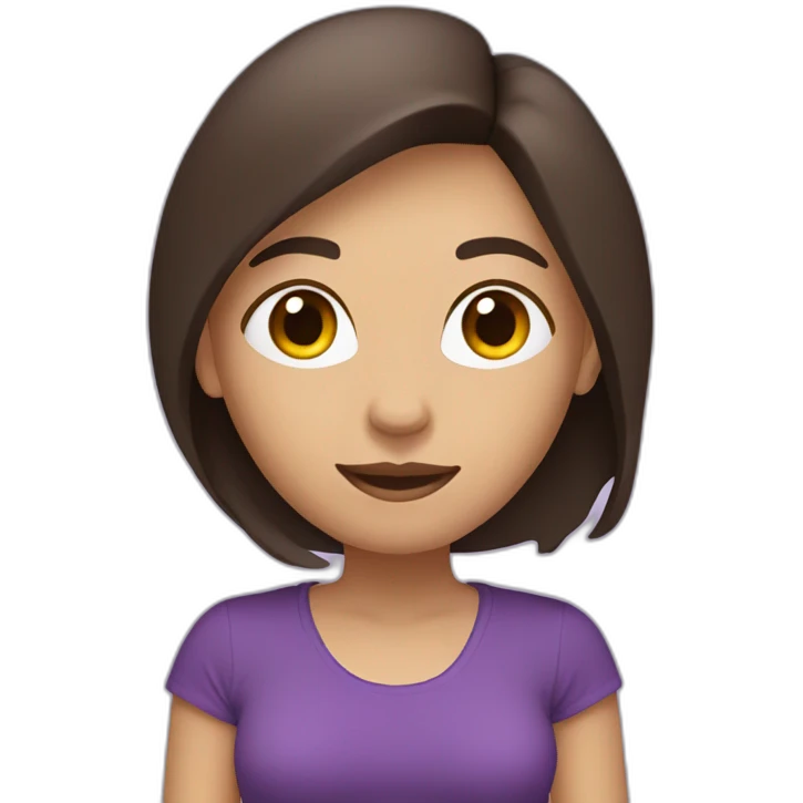 women,dark brown hair,using purple tshirt whith letters "4tech emoji