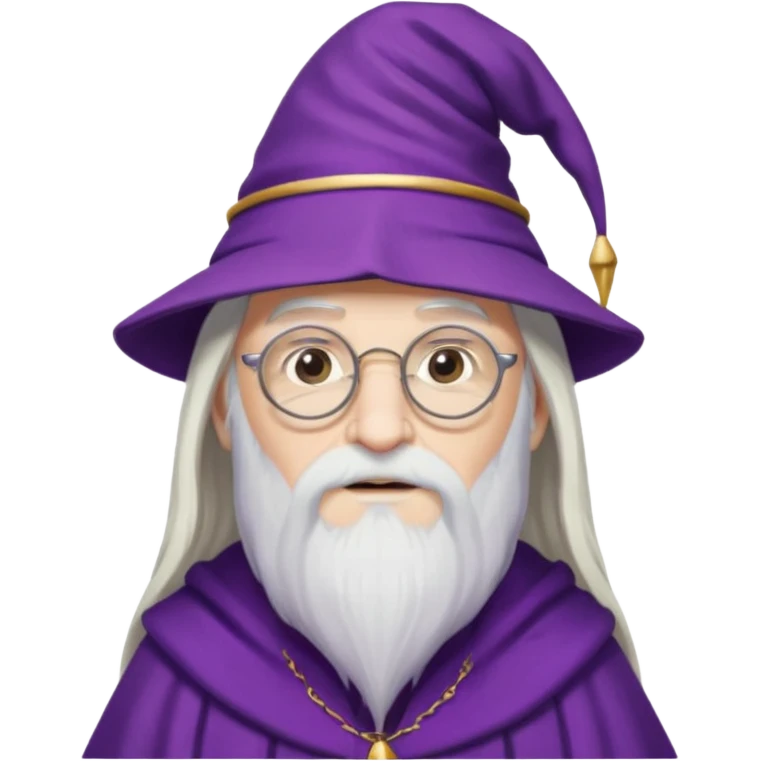 dumbledore, long white hair, wear purple magic hat, glasses emoji