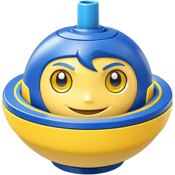 happy smiling Beyblade spinning top with a cute face emoji