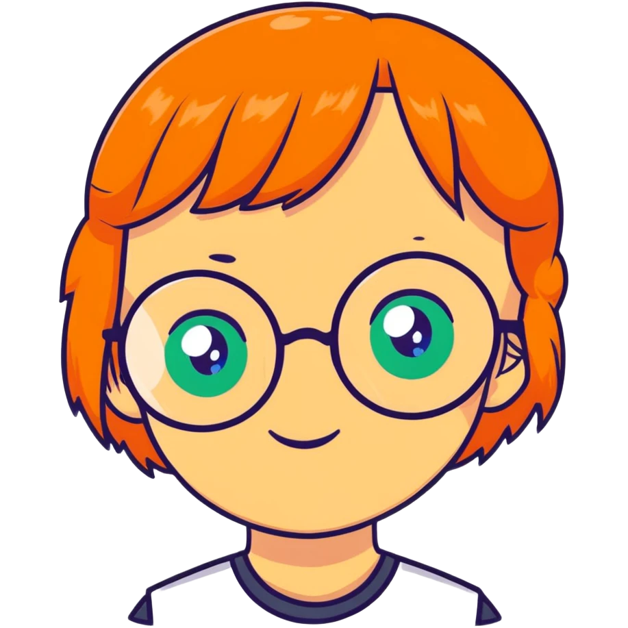 orange-haired shy nerd girl with round glasses and green eyes emoji
