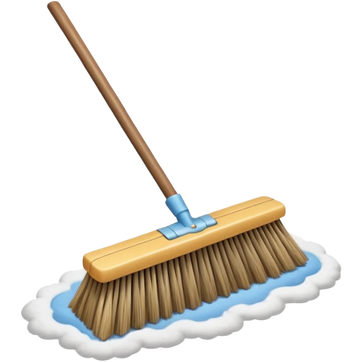 traditional broom with wooden handle on a dusty carpet, straw bristles sweeping visible dust clouds, old-fashioned cleaning tool, vintage household style, 3D cartoon, mobile game icon style, centered composition, no people, no animals, no text, no watermark emoji