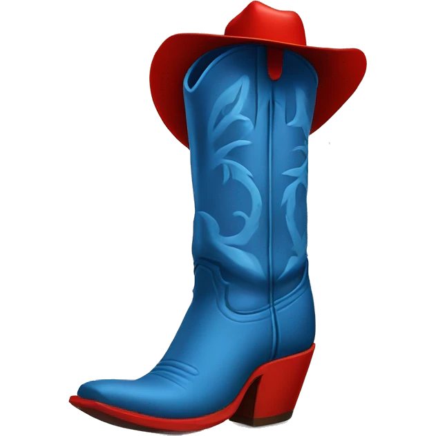 Tall blue cowboy boot with red cowboy hat on top emoji