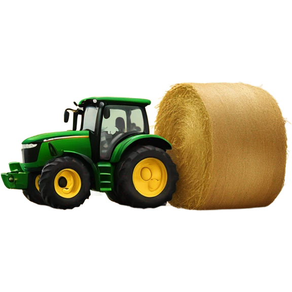 Round hay bail being picked up by a John deer tractor emoji